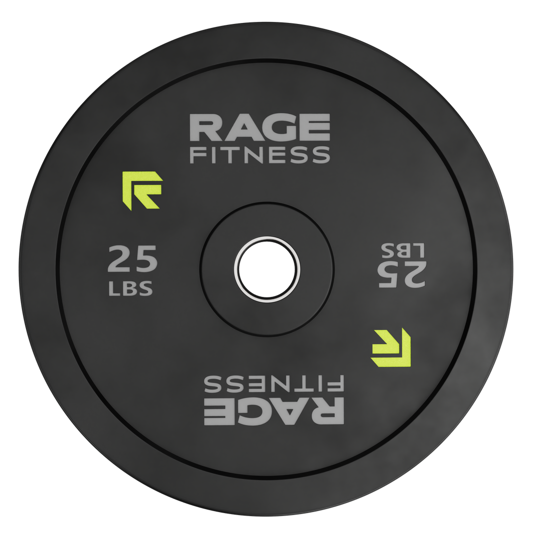 Rage Fitness 25 lb rubber bumper plate front view