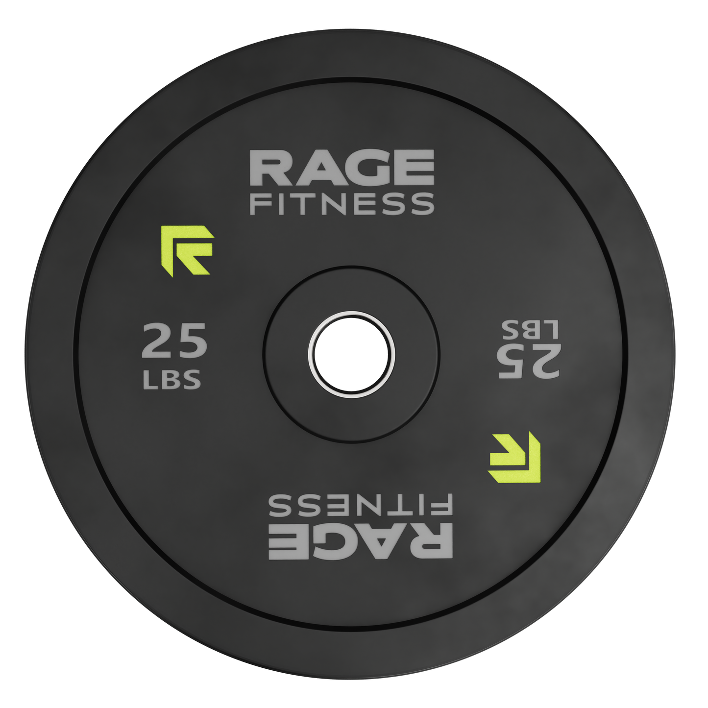 Rage Fitness 25 lb rubber bumper plate front view