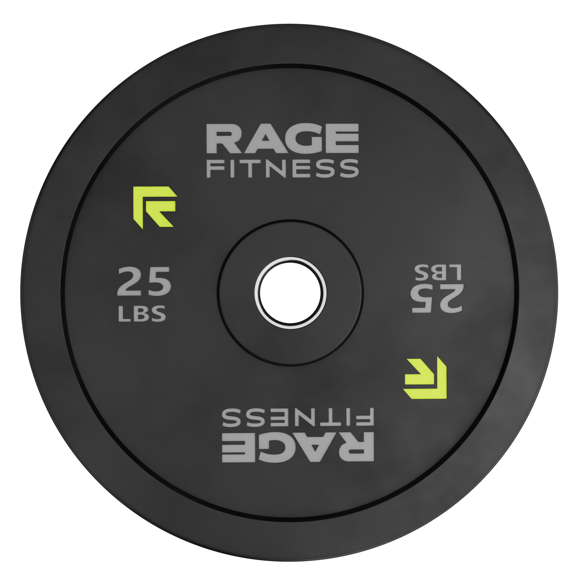 Rage Fitness 25 lb rubber bumper plate front view