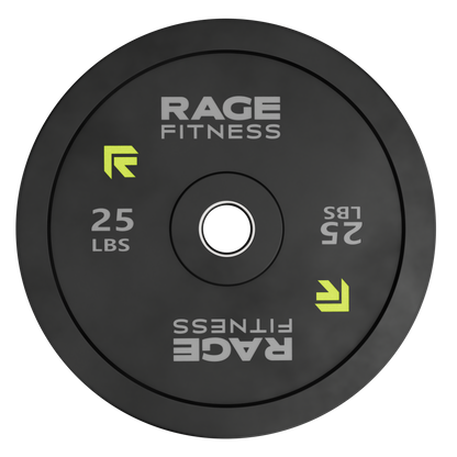 Rage Fitness 25 lb rubber bumper plate front view