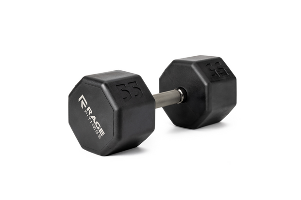 55 lb octo rubber dumbbell by Rage Fitness