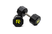 Pair of 55 lb octo rubber dumbbell by Rage Fitness