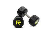 Pair of 60 lb octo rubber dumbbell by Rage Fitness