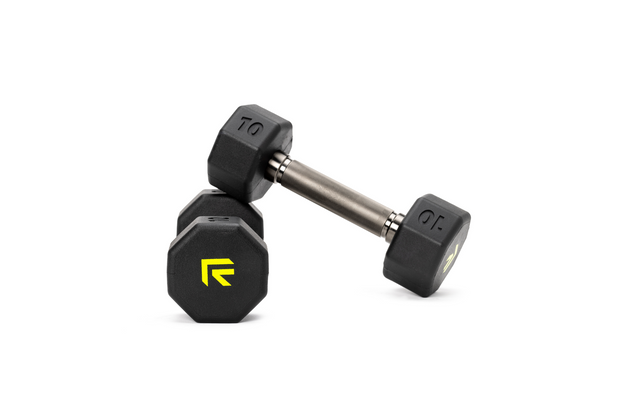Pair of 10 lb octo rubber dumbbell by Rage Fitness