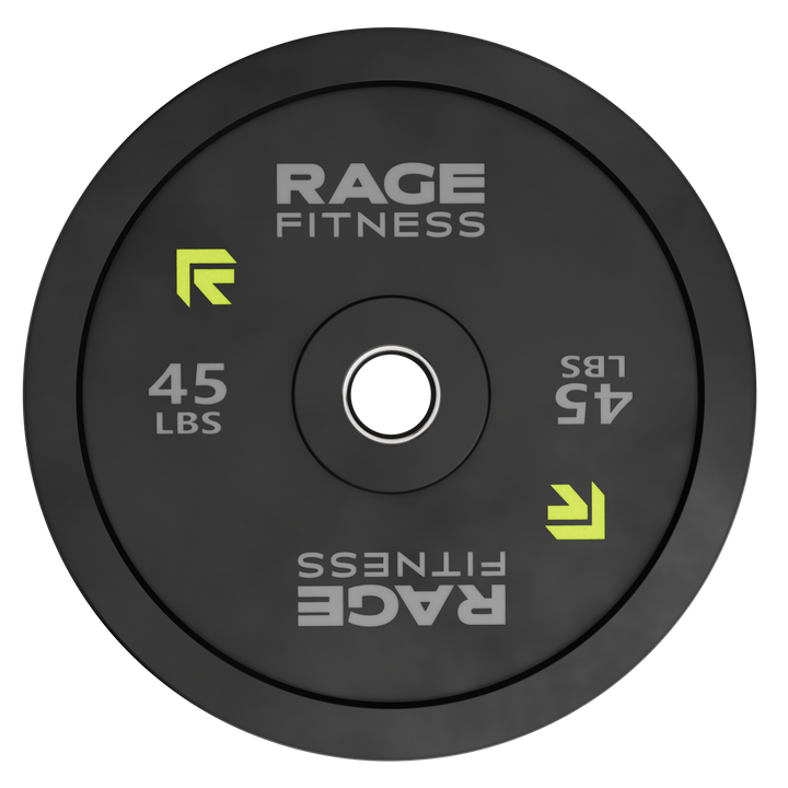 Rage Fitness 45 lb rubber bumper plate front view