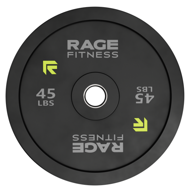 Rage Fitness 45 lb rubber bumper plate front view