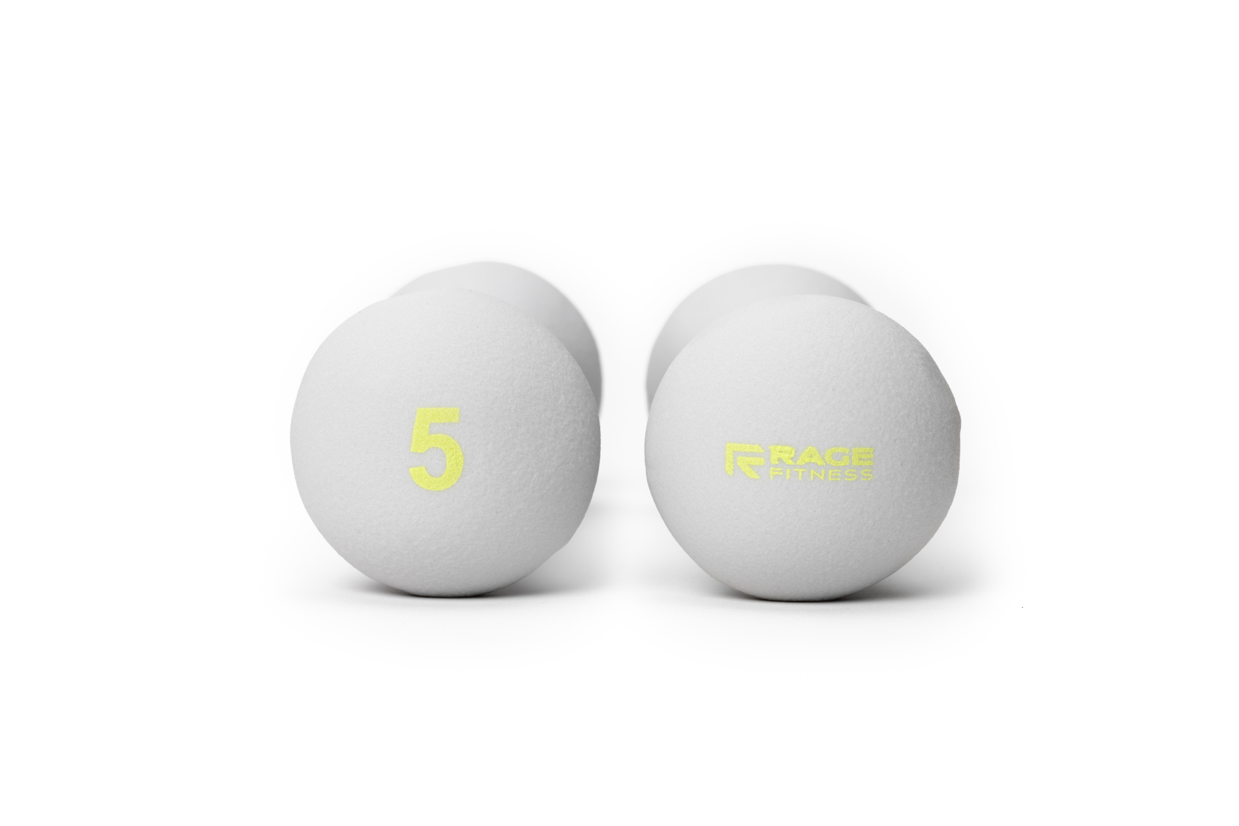 Pair of 5 lb rubber hand weights by Rage Fitness