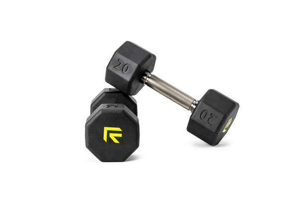 Pair of 20 lb octo rubber dumbbell by Rage Fitness